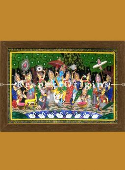 Krishna Rasaleela Pattachitra Katha; Painting Canvas Large Horizontal Folk Art of Odisha 24x40