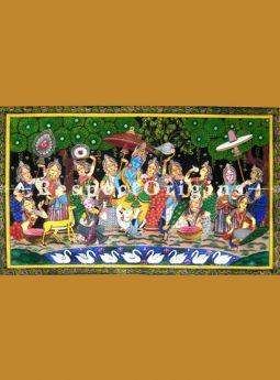 Buy Krishna Rasaleela Pattachitra Katha Krishna rasaleela Pattachitra Painting Canvas Large Horizontal Folk Art of Odisha 24x40; RespectOrigins.com