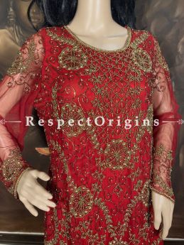 Dazzling Georgette Formal Red Evening Gown Kurti Top with Beadwork; RespectOrigins.com