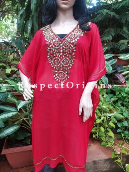 Buy Powder Red Georgette Dressy Formal Kaftan Kurti Top With Beadwork  at RespectOrigins.com