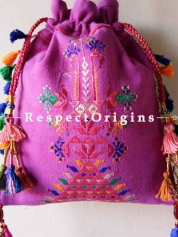 Finest Collections of Attractive Handmade Soof Embroidered Tassled Potli Bag; Pink online at RespectOrigins.com