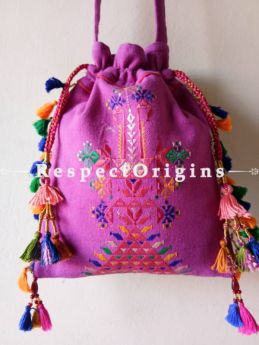 Finest Collections of Attractive Handmade Soof Embroidered Tassled Potli Bag; Pink online at RespectOrigins.com