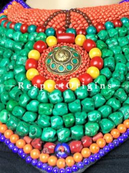 Fanciful Multicolored Beads; Ladakhi Bead-work Necklace; orange, Red, Blue and Green Beaded Chocker; RespectOrigins.com