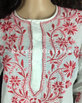 Long Kurti; Ladies White Cotton Lucknow Chikankari Embroidery.RespectOrigins.
