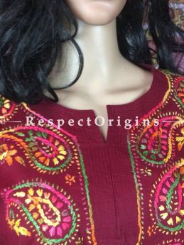 Ladies Maroon Cotton Chikankari Embroidery Work Long Kurti.RespectOrigins