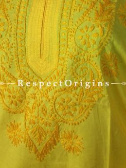 Kurti; Ladies Yellow Cotton Chikankari Embroidery Long Kurti.RespectOrigins