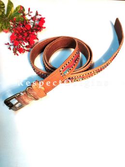 Handmade Assorted Brown Kutch Hand Embroidery Pure Leather Belt ; RespectOrigins.com