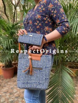 Fabulous Blue Hand block printed leatherette Ladies Bag with Straps 30 " Clutch 8 X 4 " Inches; RespectOrigins.com