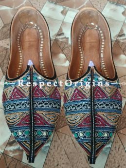 Ethnic Camel Leather Soft Ladies Multicolor Hand Embroidered Slip-on Jutti Mojari Shoes Size 36/37/38/39; RespectOrigins.com