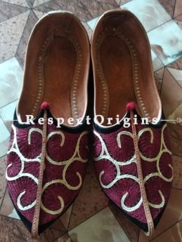 Leather Soft Ladies Hand Embroidered Slip-on Maroon and White Jutti Mojari Shoes Size 36/37/38/39; RespectOrigins.com