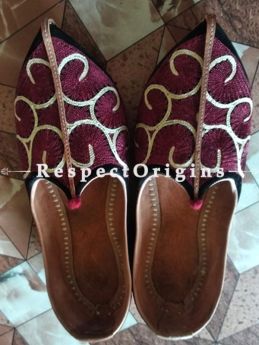 Leather Soft Ladies Hand Embroidered Slip-on Maroon and White Jutti Mojari Shoes Size 36/37/38/39; RespectOrigins.com