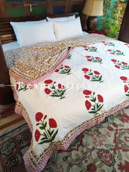 Leela Luxury Rich Cotton- filled Reversible King Comforter; Hand Block-printed; 105 x 87 Inches; RespectOrigins.com