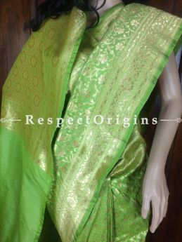 Adorable Light Green Hand Woven Banarasi Silk Saree; Zari Work, RespectOrigins.com