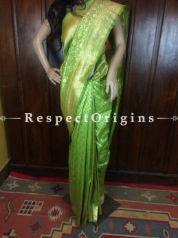 Adorable Light Green Hand Woven Banarasi Silk Saree; Zari Work, RespectOrigins.com