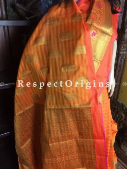 Eye-catching orange Handwoven Banarasi Cotton Silk Saree; Zari Border & Butis, RespectOrigins.com