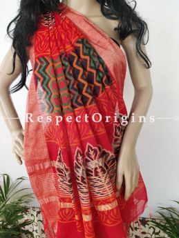 Linen Ghicha Silk Hand Block Printed Floral Saree in Pink with Running Blouse ; RespectOrigins.com