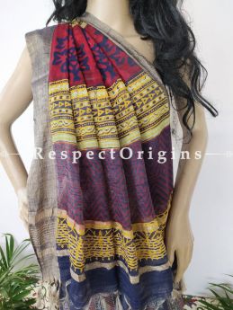Blue Linen Ghicha Silk Hand Block Printed Floral Saree with Running Blouse; RespectOrigins.com