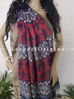  Linen Ghicha Silk Hand Block Printed Floral Saree in Blue with Running Blouse ; RespectOrigins.com