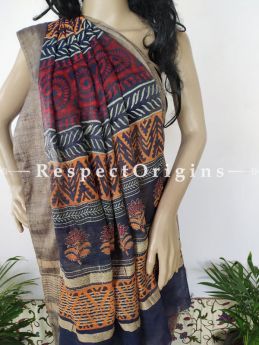 Linen Ghicha Silk Hand Block Printed Floral Saree in Violet with Running Blouse ; RespectOrigins.com