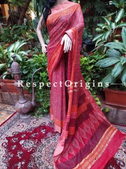 Linen Ghicha Silk Hand Block Printed Floral Saree in Magenta with Running Blouse ; RespectOrigins.com