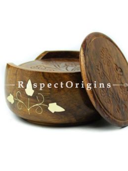 Buy Lotus Shaped Holder Wooden Coaster Set of 6, Sheesham wood At RespectOrigins.com