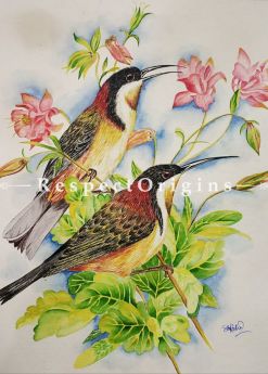 Vertical Art Painting of Love Birds II ;Water Colors on Paper; 11in X 15in at RespectOrigins.com