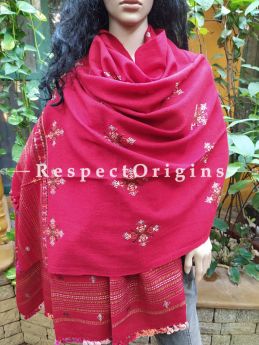 Luxurious Handloom Fine Soof Embroidered Woollen Red Shawl Online at RespectOrigins.com