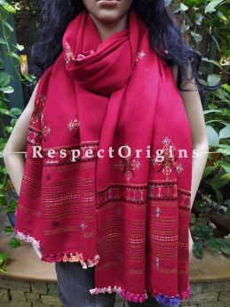 Luxurious Handloom Fine Soof Embroidered Woollen Red Shawl Online at RespectOrigins.com
