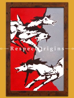 M.F Hussain Reproduction Three Horses/ Acrylic on Canvas Modern Art Painting 42x24 in