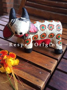Buy Eco-friendly chemical free papier mache toy cow with madhubani artwork on it. At RespectOrigins.com