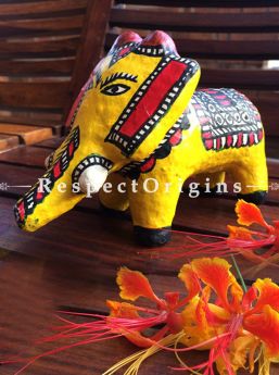 Buy Eco-friendly chemical free papier mache toy elephant with madhubani artwork in the size 4x7x4 in. At RespectOrigins.com