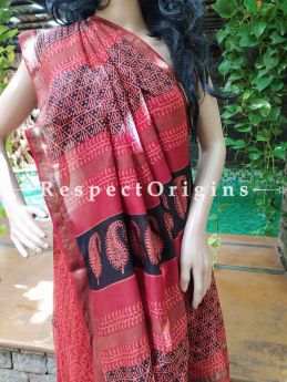 Red Maheshwari Saree with Floral Motifs; Blouse included; RespectOrigins.com