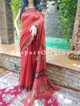Red Maheshwari Saree with Floral Motifs; Blouse included; RespectOrigins.com