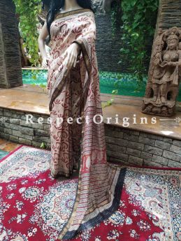 Beige Maheshwari Saree with Floral Motifs; Blouse included; RespectOrigins.com
