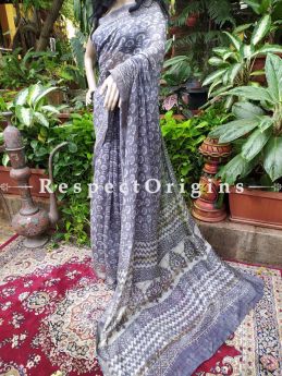 Gray Maheshwari Saree with Floral Motifs; Blouse included; RespectOrigins.com