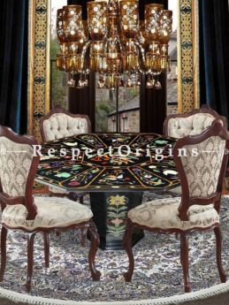 Buy Magnificent Black Pietra Dura Marble Handcrafted inlay Work Octagonal Table Top; Dining Table Top; 4x4 Feet At RespectOriigns.com