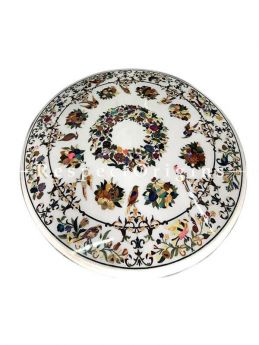 Buy Pristine White Marble Pietra Dura Coffee, Cocktail or Dining Table Top with Gorgeous Florals in Semi Precious Stone. At RespectOriigns.com