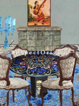 Buy Fabulous Black Pietra Dura Marble Handcrafted inlay Work Round Table Tops; Dining Table Top; 4 Feet At RespectOriigns.com