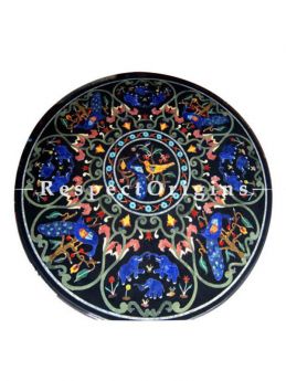 Buy Fabulous Black Pietra Dura Marble Handcrafted inlay Work Round Table Tops; Dining Table Top; 4 Feet At RespectOriigns.com