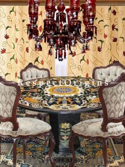 Buy Luxury Round Pietra Dura Black Marble Table Top With inlay Work; Center Corner Side Coffee Dining Table; 5 Feet At RespectOrigins.com