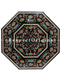 Buy Extravagant Black Pietra Dura Marble inlay Work Octagonal Pietra Dura Table Tops; Hand Carved With Marble inlay Dining Table Top; 4x4 Feet At RespectOriigns.com