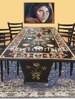 Buy Black Rectangular Large Marble 8 Seater Dining Table Pietra Dura inlay Work At RespectOriigns.com