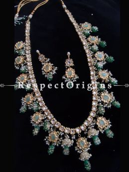 Stylish Meenakari Necklace having Green Droplets with Beautiful Earrings; Enamel Work; Gifts for Her; RespectOrigins.com