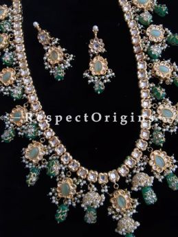 Stylish Meenakari Necklace having Green Droplets with Beautiful Earrings; Enamel Work; Gifts for Her; RespectOrigins.com