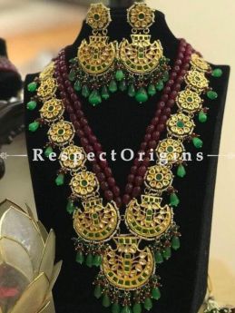 Maroon Meenakari Necklace having Gorgeous Green Droplets with Beautiful Earrings; Enamel Work; Gifts for Her; RespectOrigins.com