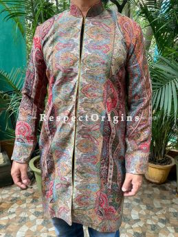 Brown Floral Design Lavish Formal Mens Designer Detailing Jamavar Jacket in Wool Blend; Silken Lining; RespectOrigins.com