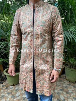 Brown Floral Design Luxurious  Formal Mens Designer Detailing Jamavar Jacket in Wool Blend; Silken Lining; RespectOrigins.com