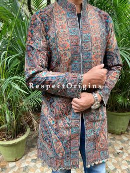 Lavish Floral Design  Formal Mens Designer Detailing Jamavar Jacket in Wool Blend; Silken Lining; RespectOrigins.com