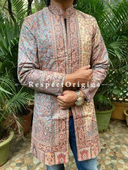 Brown Floral Design  Formal Mens Designer Detailing Jamavar Jacket in Wool Blend; Silken Lining; RespectOrigins.com