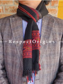 Black; Wool; Hand Woven; Men Scarf; 80x27 inches, RespectOrigins.com